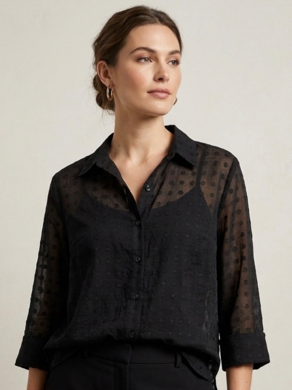 J. Crew Black Lace Eyelet Top Sz 14 Modern Minimalist Feminine Romantic Classy
